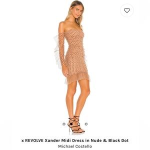 NWT × REVOLVE Xander Midi Dress in Nude & Black Dot